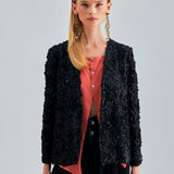 Fanny Jacket Black with exquisite floral detailing and sleek fabric