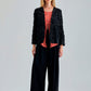 Elegant black jacket featuring subtle floral accents and chic sleeves
