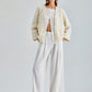 Chic ivory jacket with exquisite floral embroidery and wrist-length sleeves