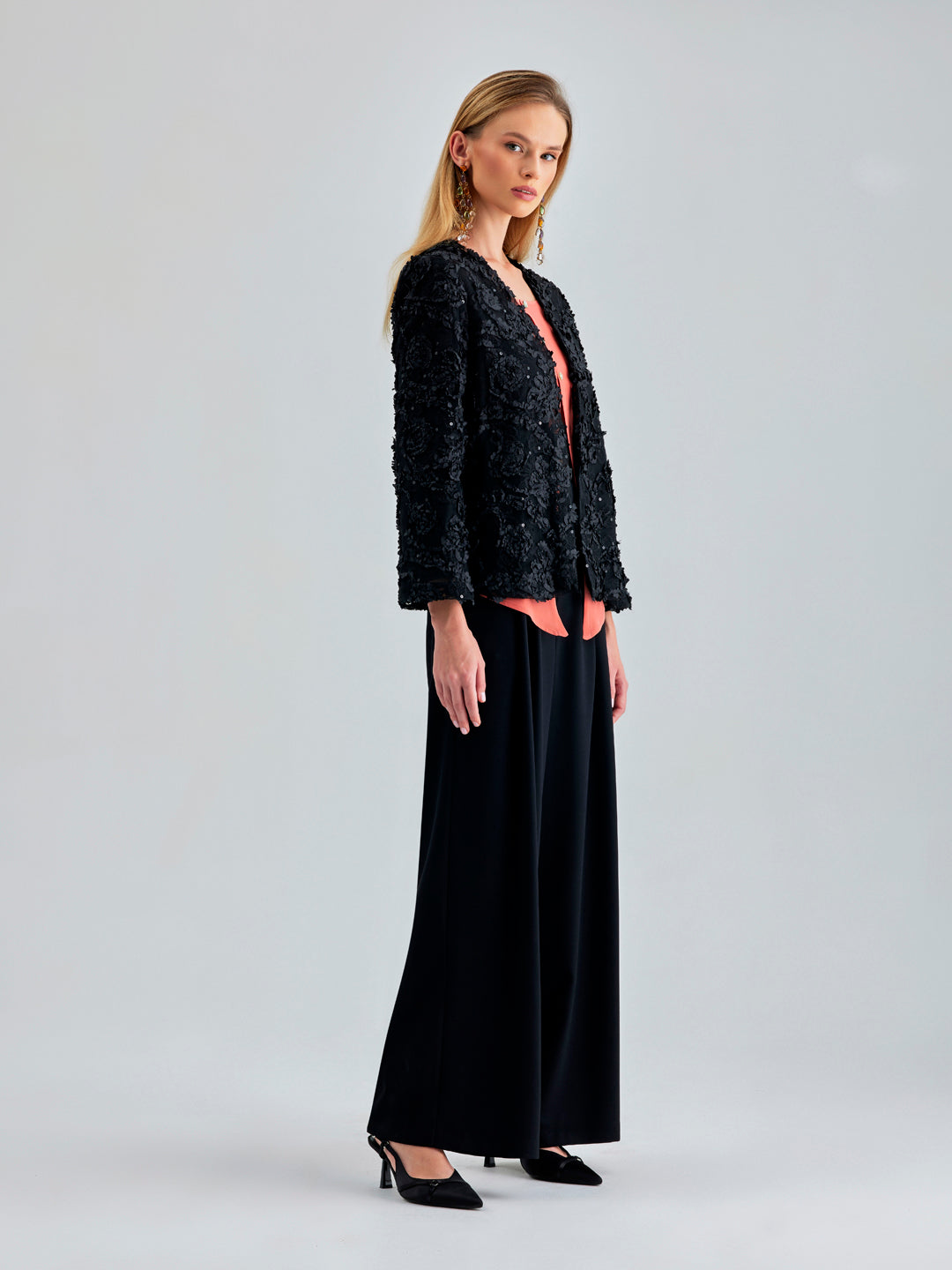 Sophisticated Fanny Jacket Black with refined floral design and contemporary edge