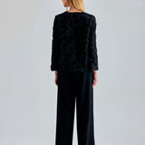 Timeless black jacket with luxurious feel and stylish floral details
