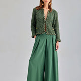 Gia Pants in green with flattering waistband and chic flowing shape